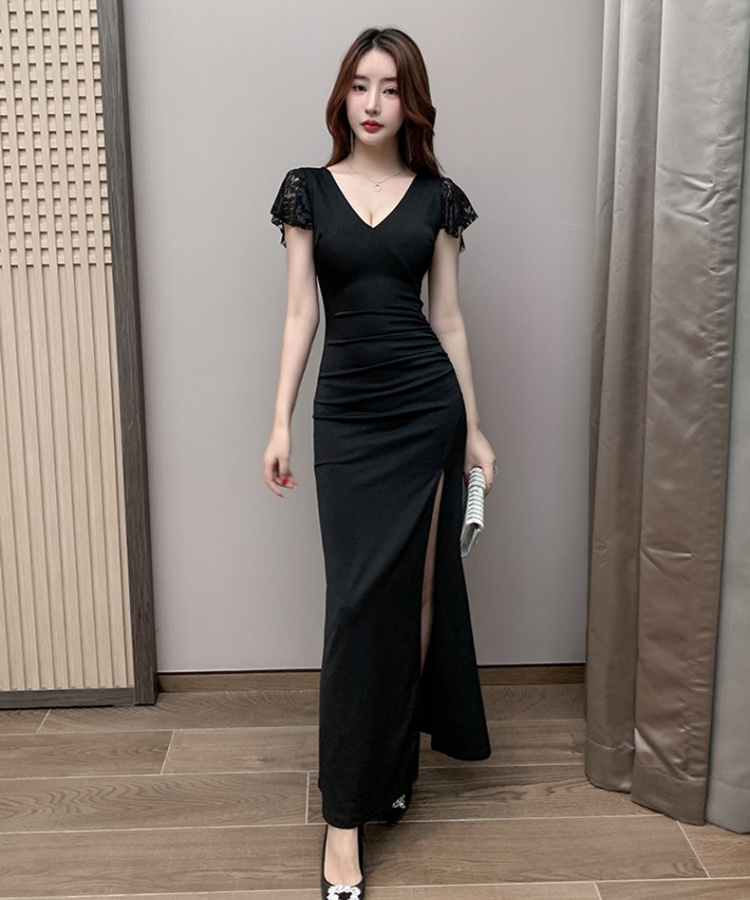 Sexy spring and summer long dress split low-cut evening dress