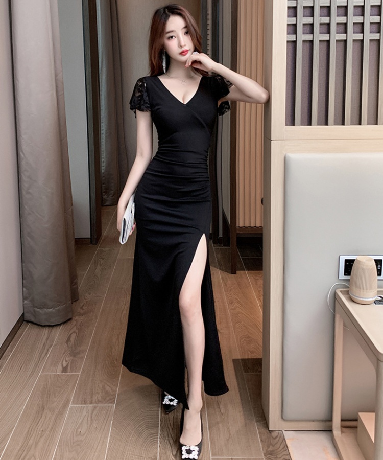 Sexy spring and summer long dress split low-cut evening dress