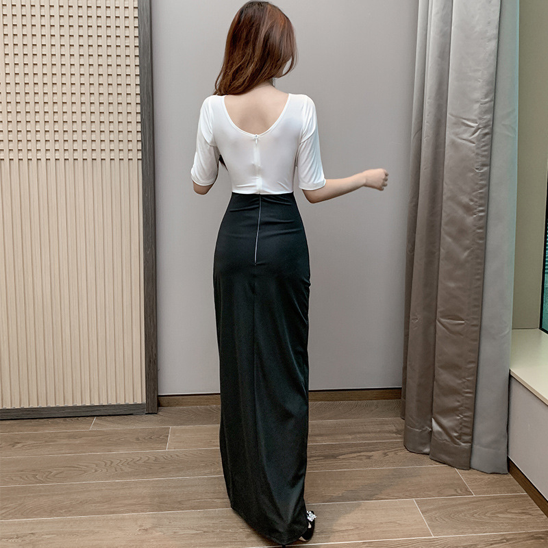 Low-cut night show long dress slim temperament evening dress