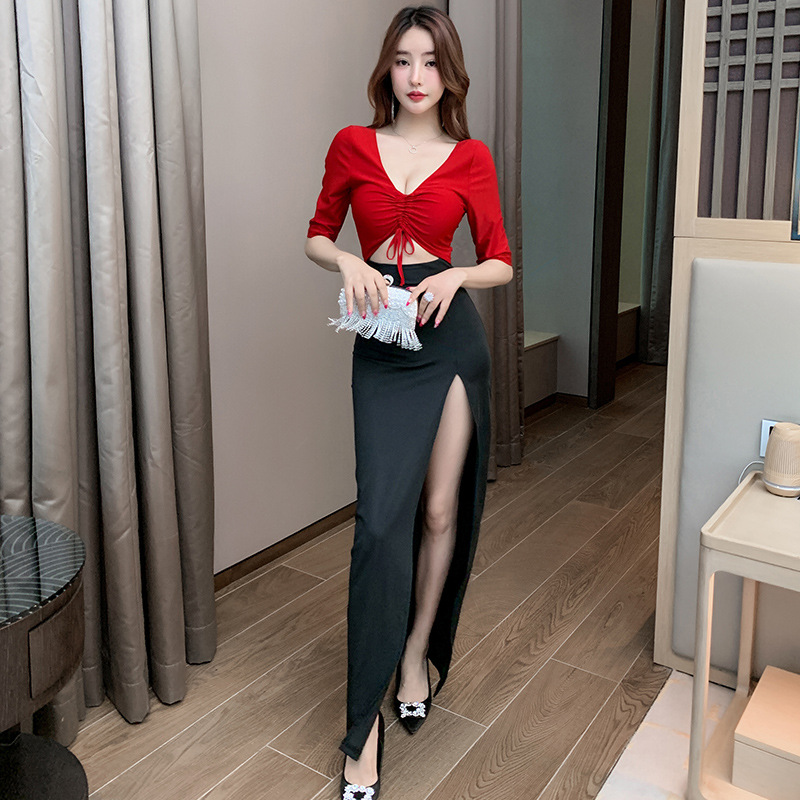 Low-cut night show long dress slim temperament evening dress