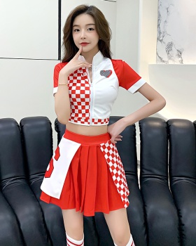 Show spring and summer stage tops short plaid skirt a set