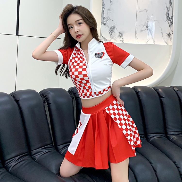 Show spring and summer stage tops short plaid skirt a set