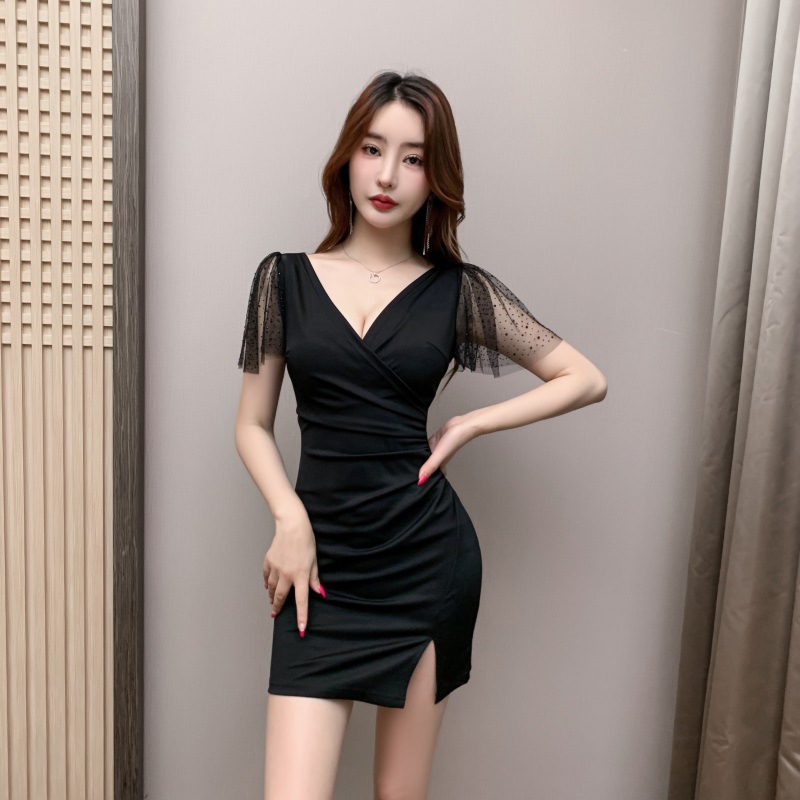 Night show short V-neck slim low-cut sexy dress for women