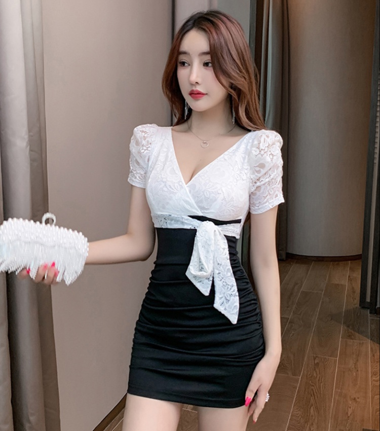 Sexy Pseudo-two package hip enticement V-neck dress for women