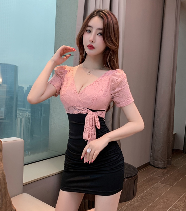 Sexy Pseudo-two package hip enticement V-neck dress for women