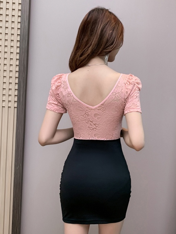 Sexy Pseudo-two package hip enticement V-neck dress for women