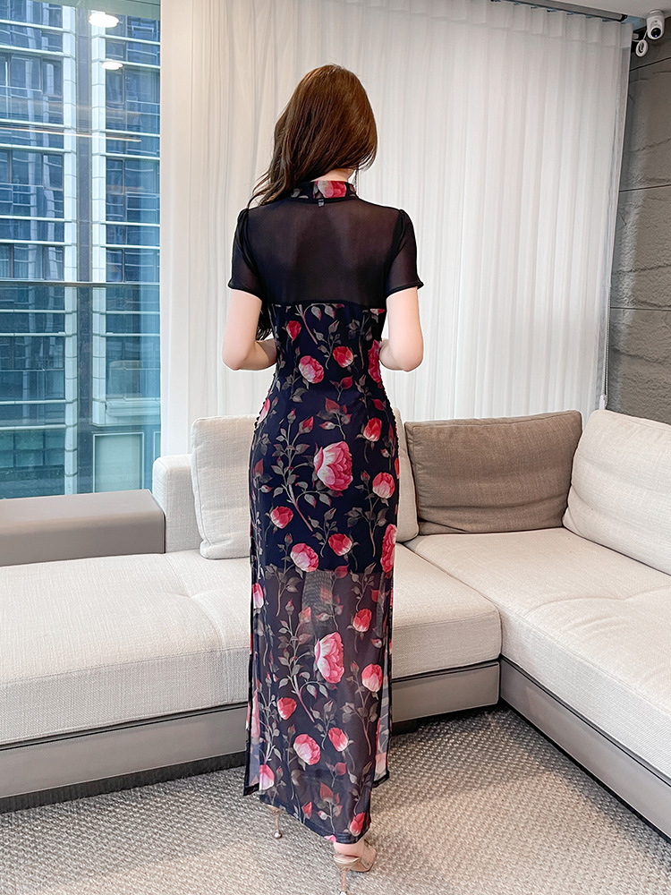 Fashion temperament dress package hip floral cheongsam