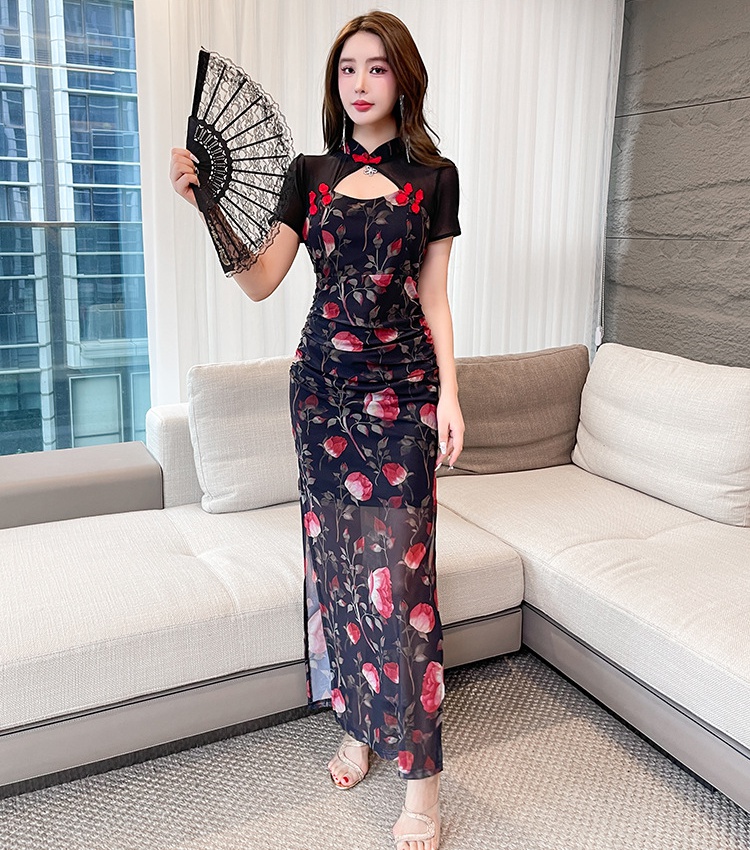 Fashion temperament dress package hip floral cheongsam