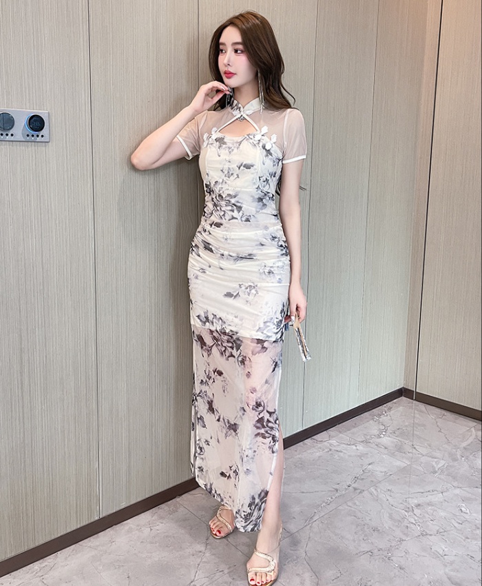 Fashion temperament dress package hip floral cheongsam