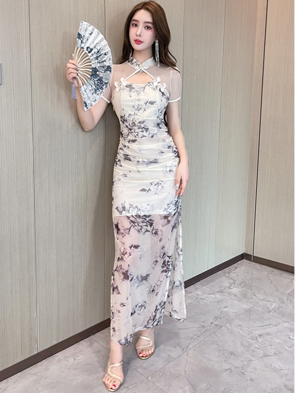 Fashion temperament dress package hip floral cheongsam