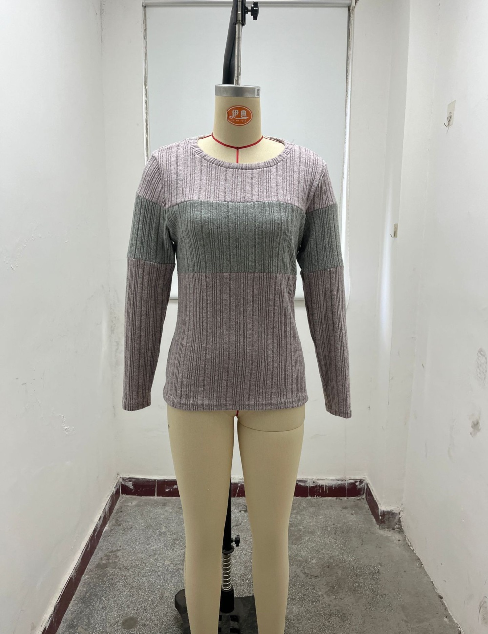 Splice round neck tops long sleeve mixed colors T-shirt