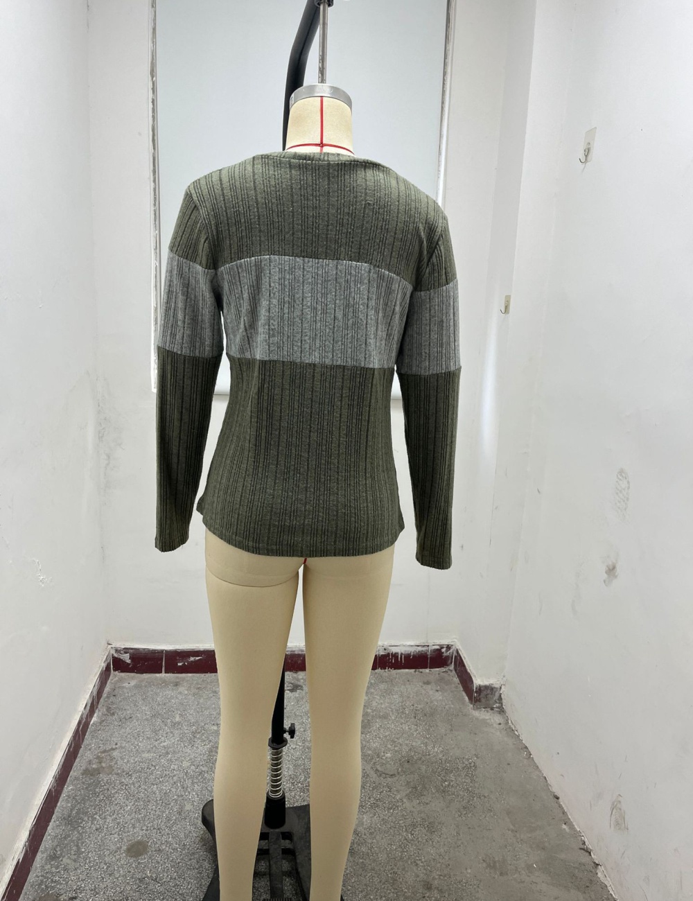 Splice round neck tops long sleeve mixed colors T-shirt