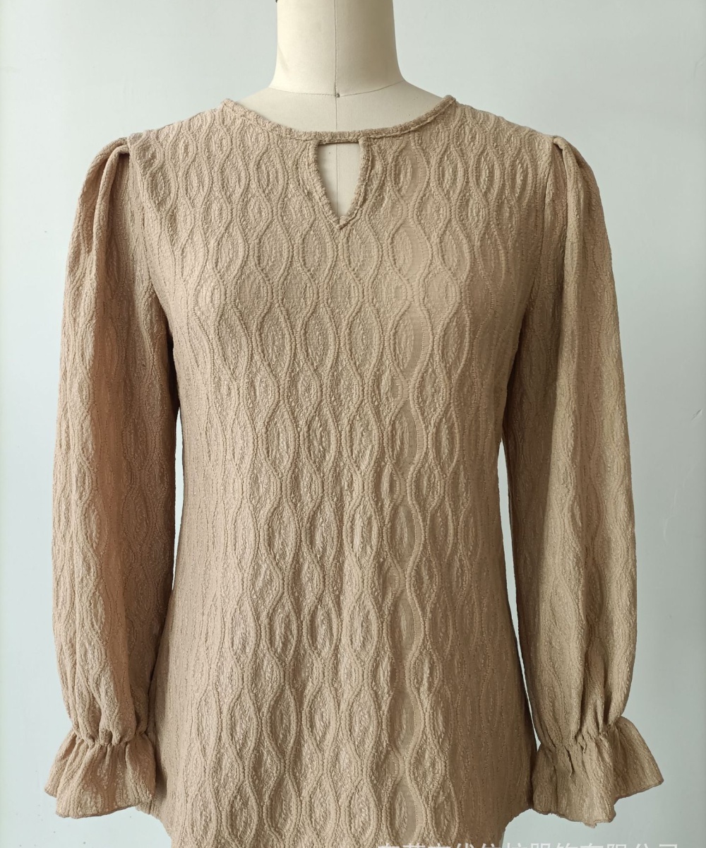 European style jacquard pure long sleeve tops for women