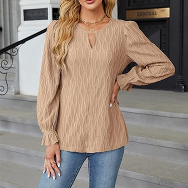 European style jacquard pure long sleeve tops for women