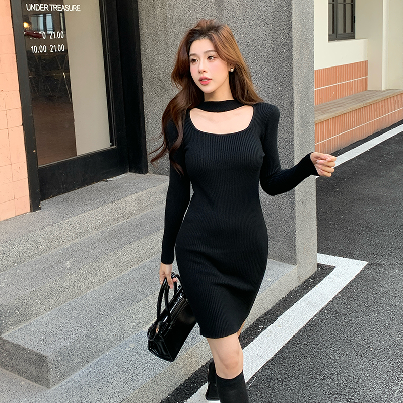 Temperament halter France style hollow dress for women