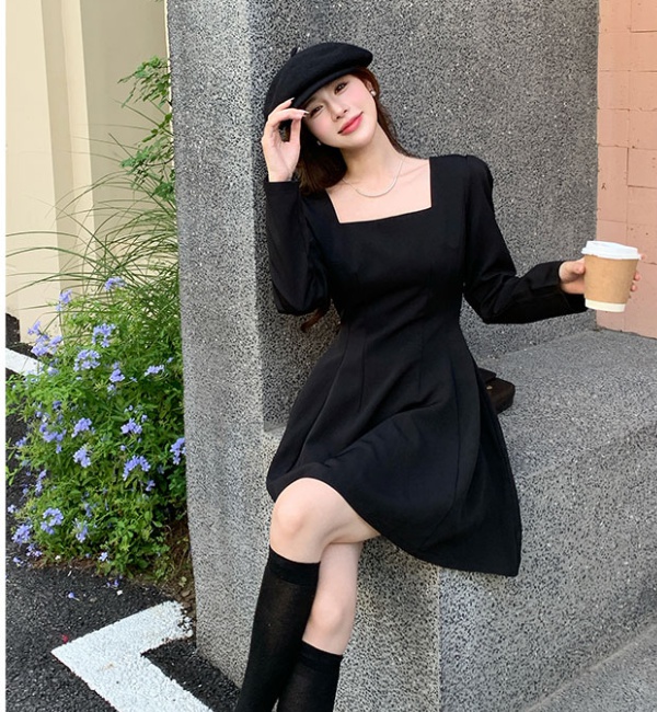 Pinched waist long sleeve T-back slim dress