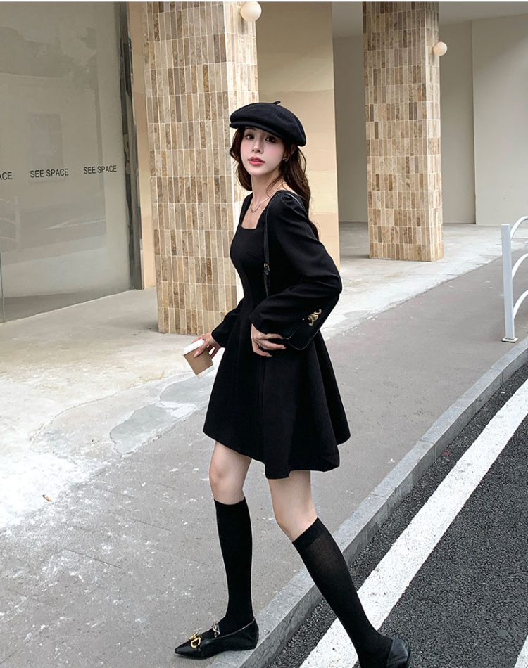 Pinched waist long sleeve T-back slim dress