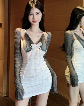 Tight long sleeve fashion fold enticement dress for women