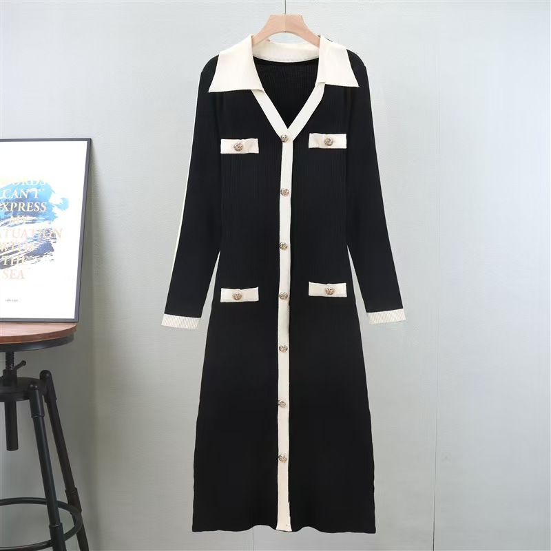 Autumn and winter knitted temperament slim elegant dress