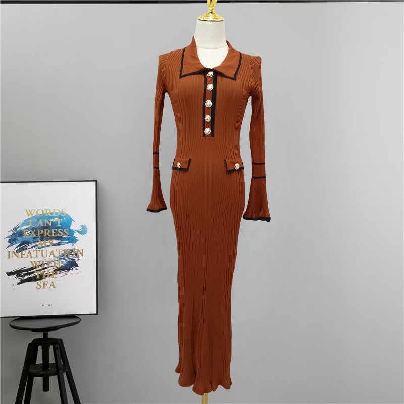 Autumn and winter ladies spicegirl lapel temperament dress