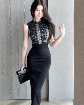 Sleeveless package hip long crochet lace ladies dress