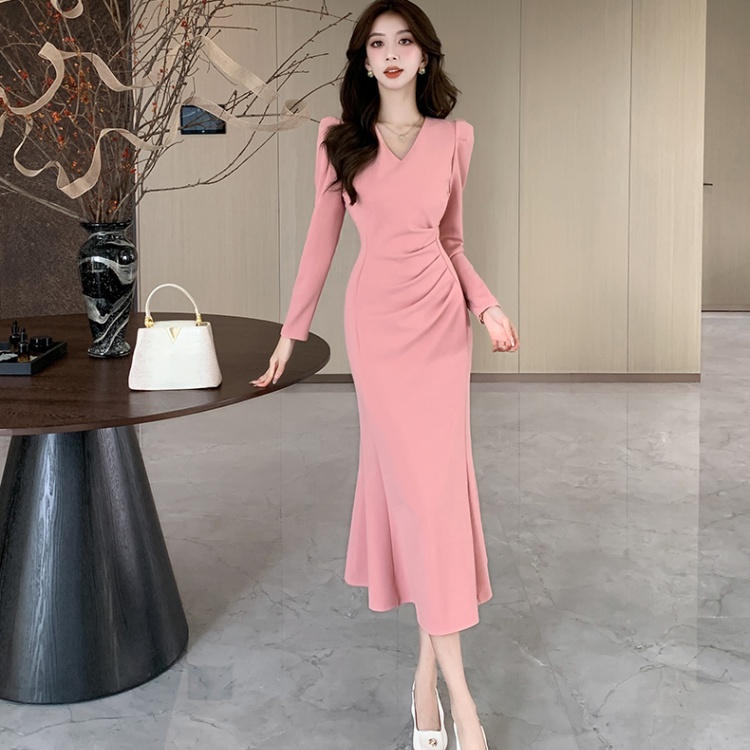 Fashion autumn dress temperament package hip long dress