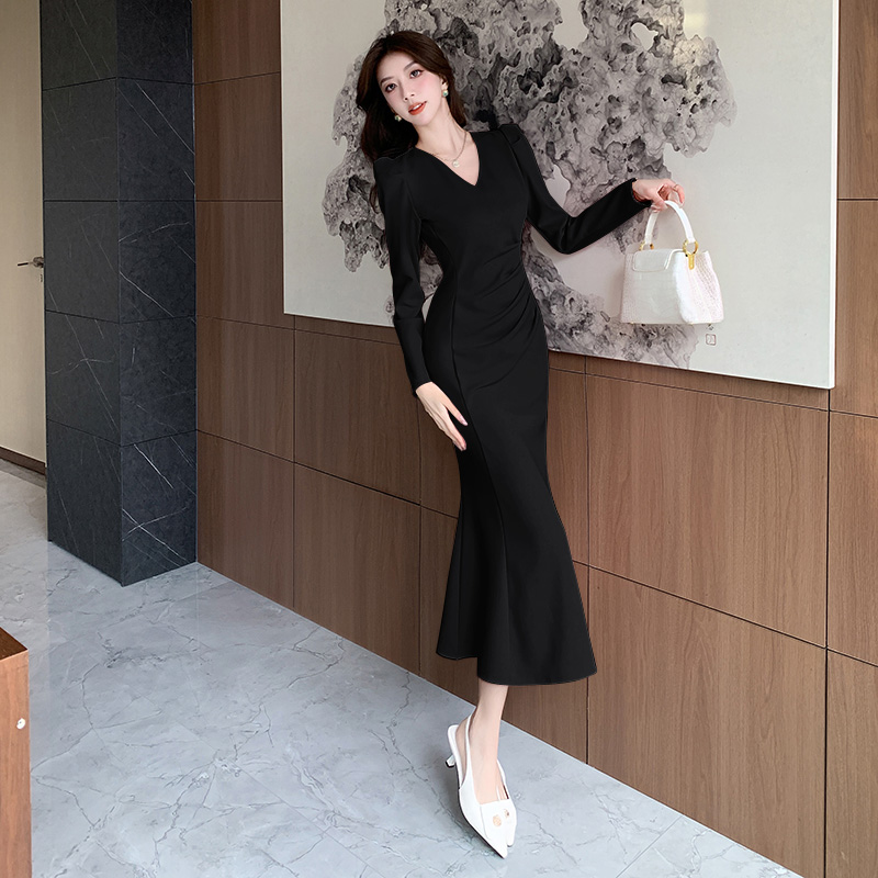 Fashion autumn dress temperament package hip long dress