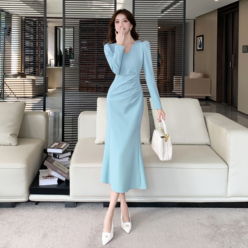 Fashion autumn dress temperament package hip long dress