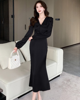 Long sleeve autumn dress package hip bow long dress