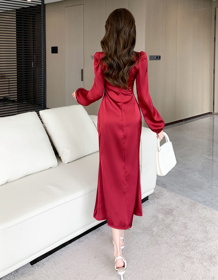 Long sleeve autumn dress package hip bow long dress