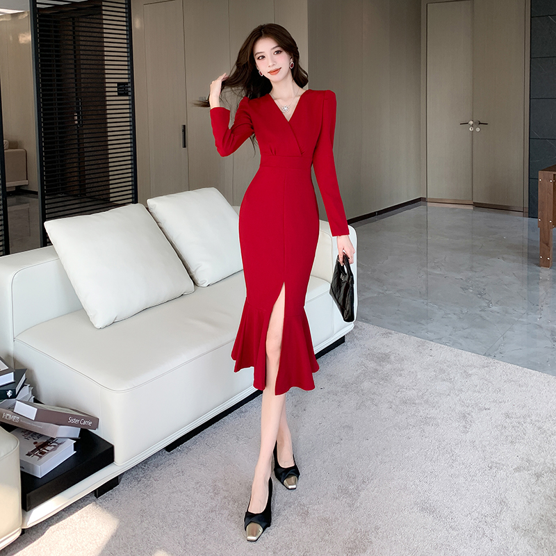 Package hip autumn long dress light luxury fashion dress