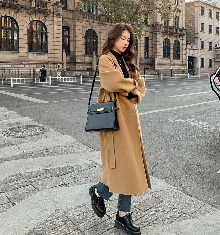 Autumn and winter commuting frenum woolen coat for women