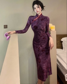 Long sleeve cheongsam dress for women