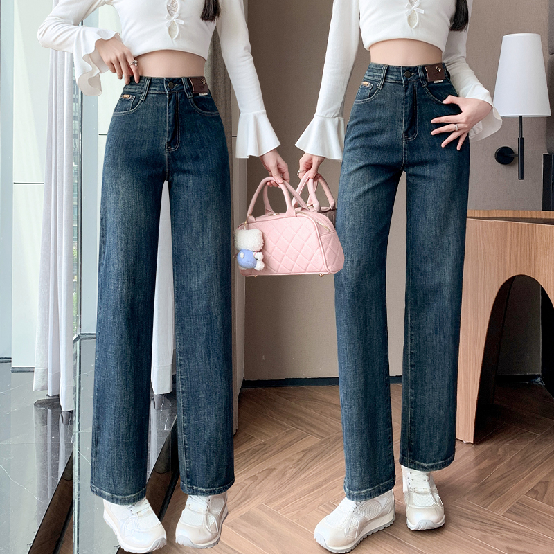 Straight high waist jeans retro pants for women