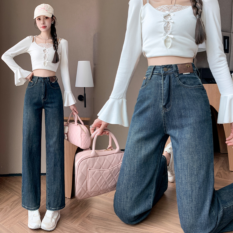 Straight high waist jeans retro pants for women