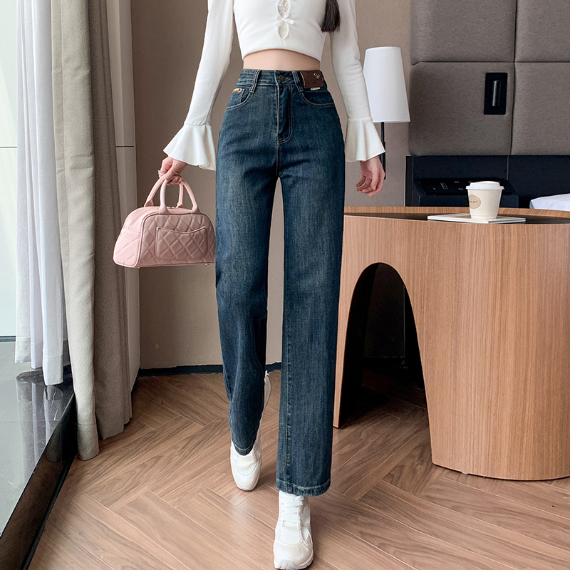 Straight high waist jeans retro pants for women