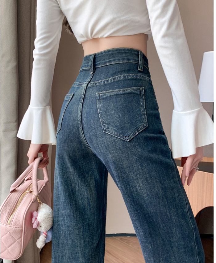 Straight high waist jeans retro pants for women