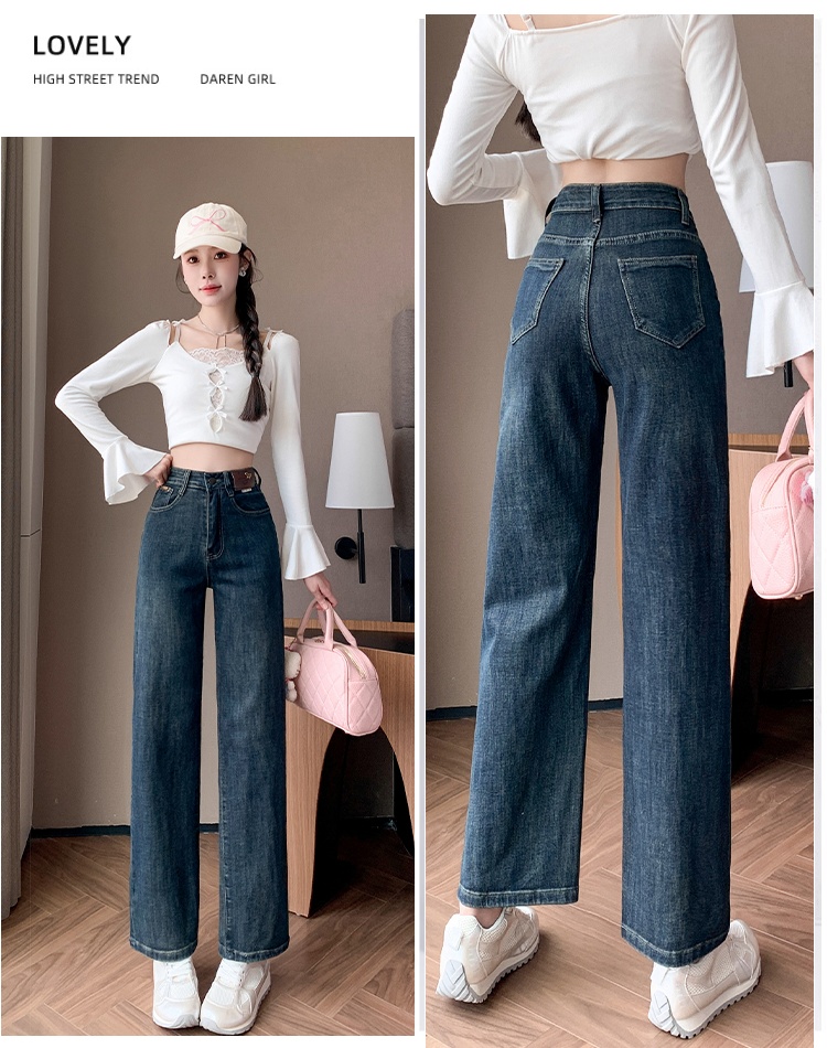 Straight high waist jeans retro pants for women