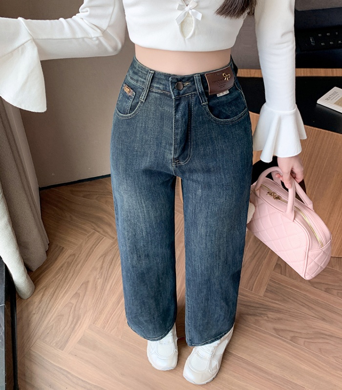 Straight high waist jeans retro pants for women