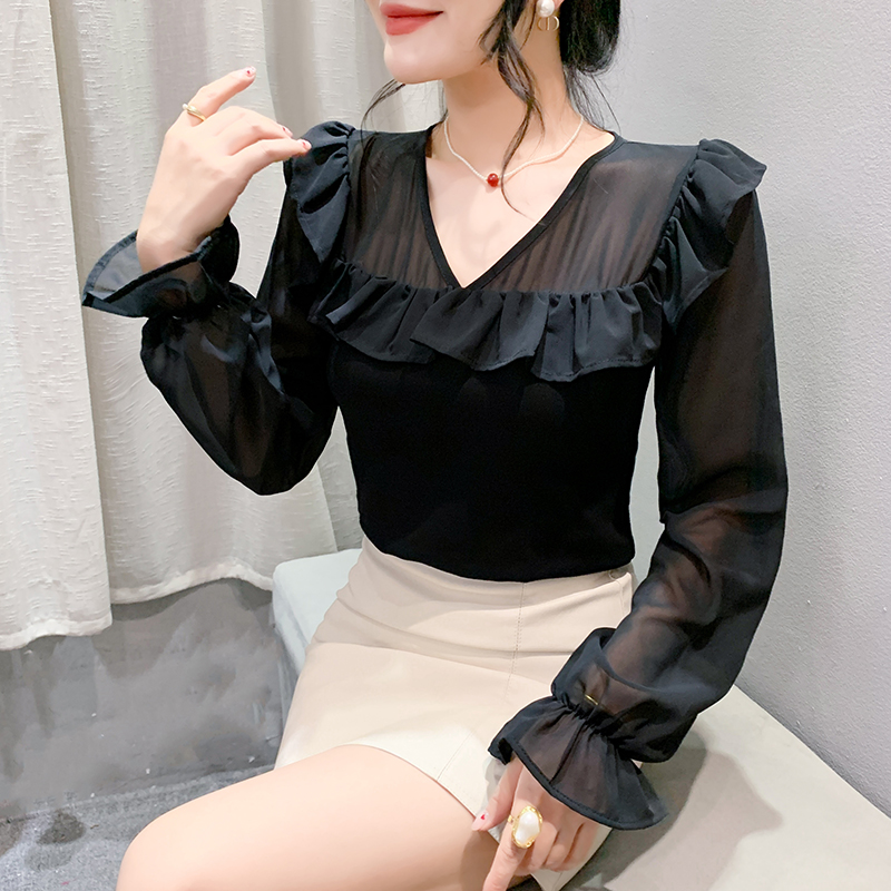 Lantern sleeve doll collar small shirt all-match tops