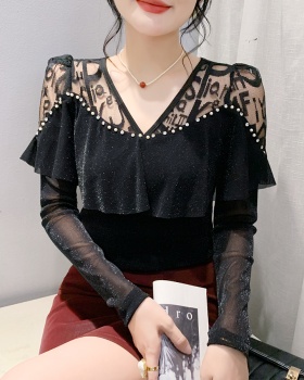 Splice fashion tops rhinestone bottoming shirt for women