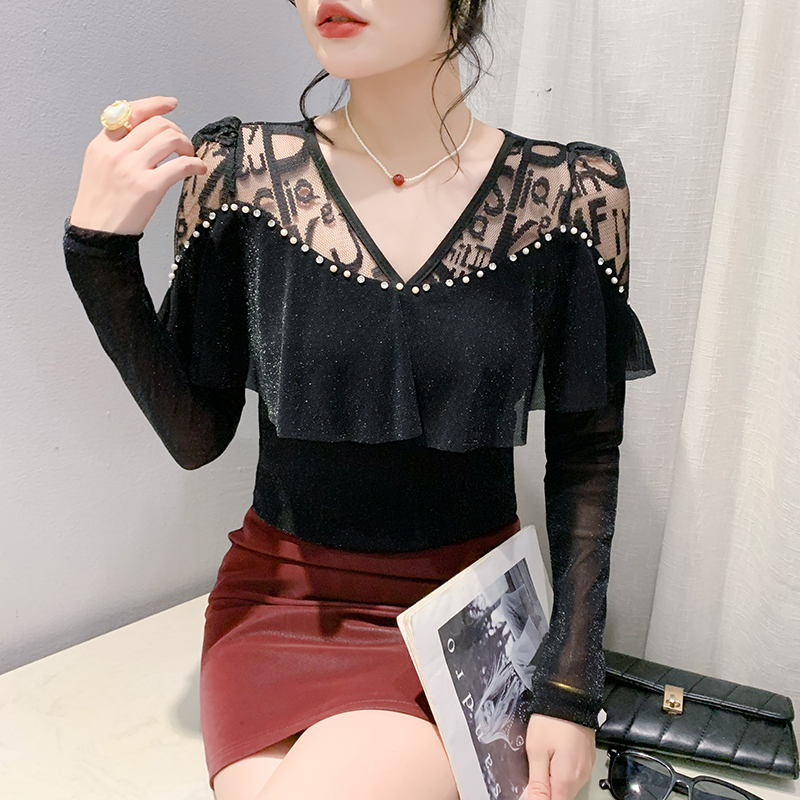 Splice fashion tops rhinestone bottoming shirt for women