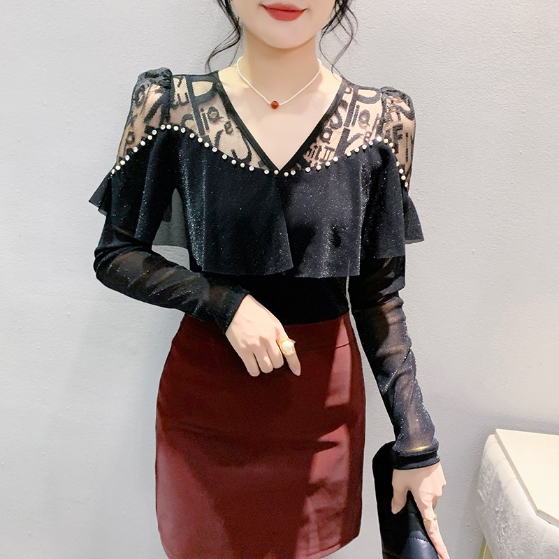 Splice fashion tops rhinestone bottoming shirt for women