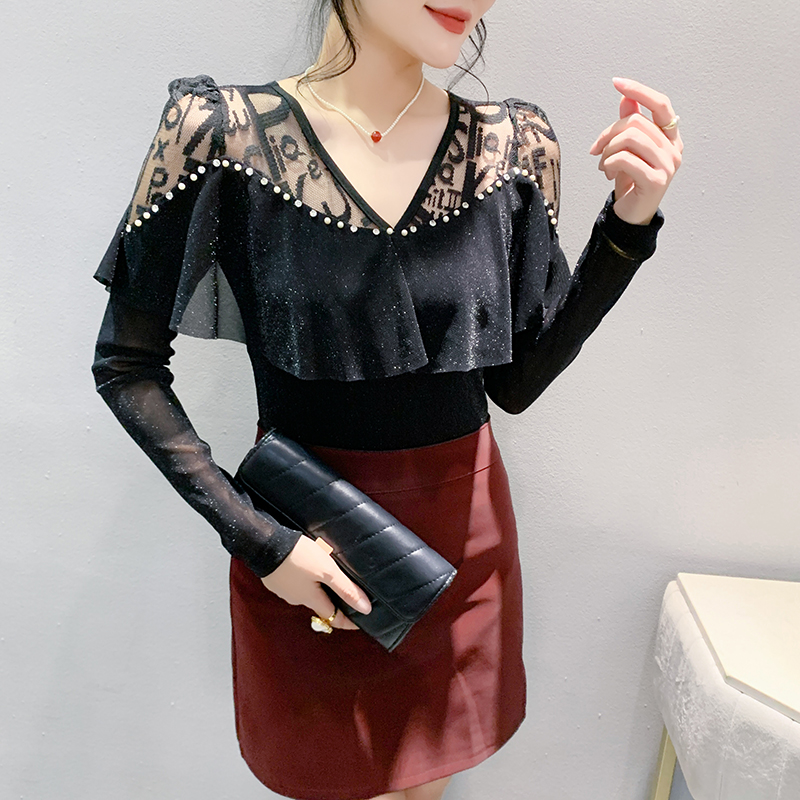 Splice fashion tops rhinestone bottoming shirt for women