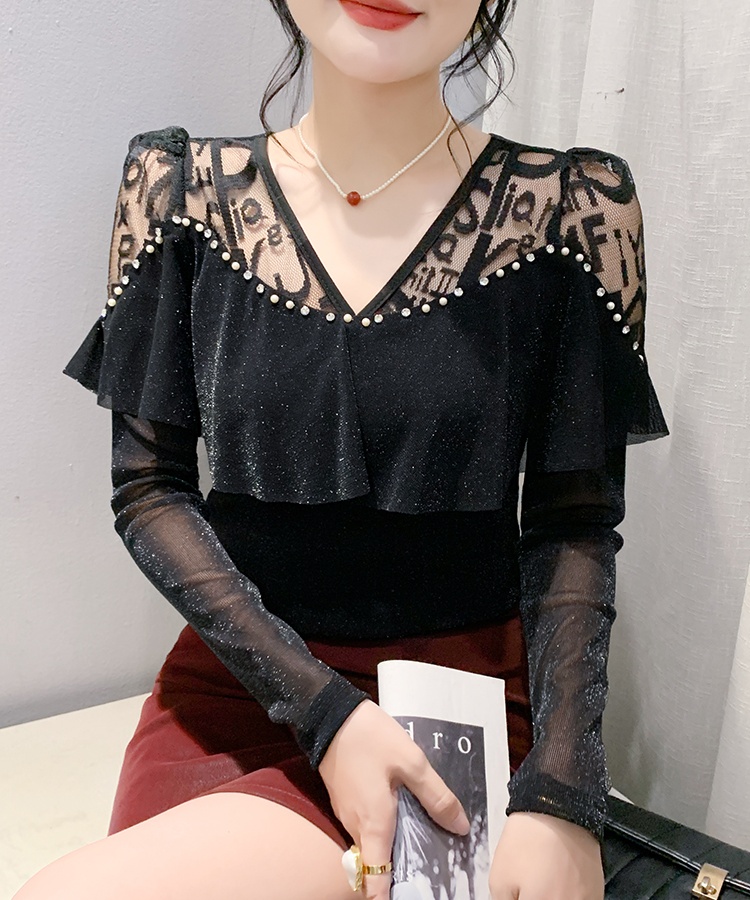 Splice fashion tops rhinestone bottoming shirt for women