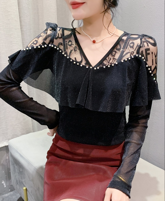 Splice fashion tops rhinestone bottoming shirt for women