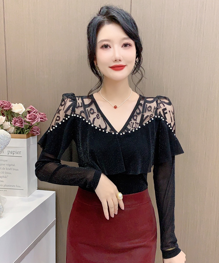 Splice fashion tops rhinestone bottoming shirt for women