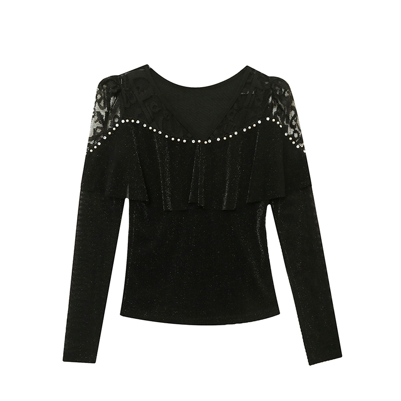 Splice fashion tops rhinestone bottoming shirt for women