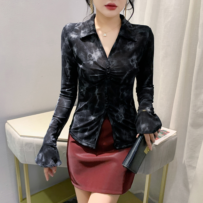 Fashion temperament slim gauze autumn bottoming shirt