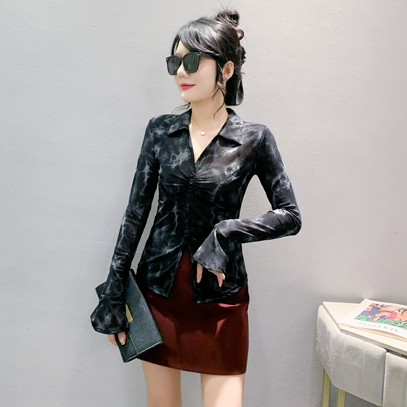 Fashion temperament slim gauze autumn bottoming shirt